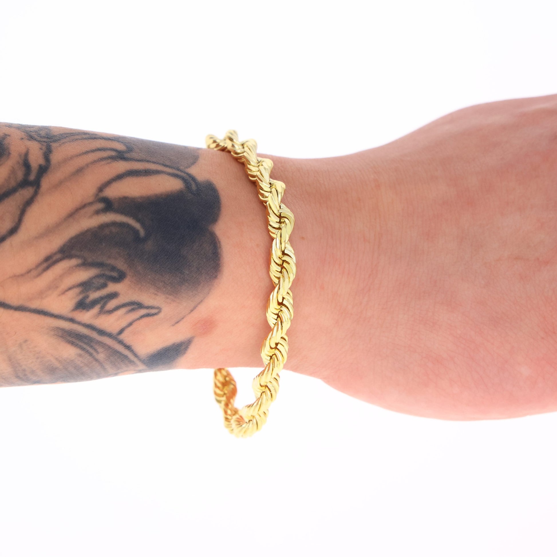 Exquisite 14K Yellow Gold 7mm Diamond Cut Rope Chain Bracelet for Men - Italian Craftsmanship (7.5"-9")