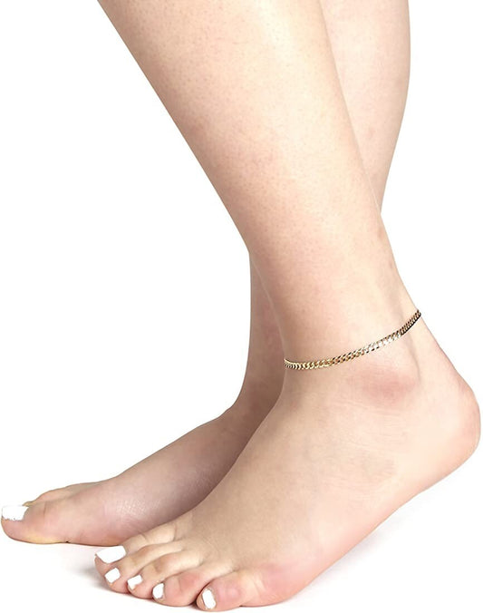 10K Yellow Gold Cuban Curb Chain Bracelet Anklet for Women 10" 2.5Mm