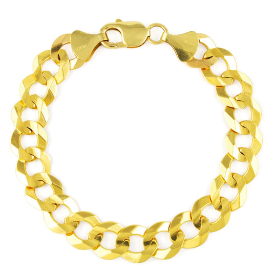 Exquisite 14K Solid Yellow Gold Cuban Curb Link Bracelet for Men - 11.5mm Width, 7.5"-9" Length, Italian Craftsmanship