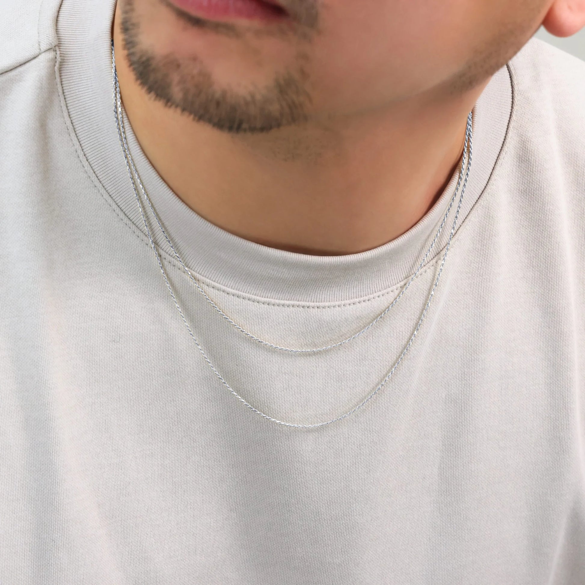 14K Real White Gold 1Mm Solid Rope Chain Diamond Cut Necklace (16"-26") Italian Jewelry for Men & Women