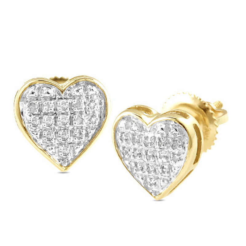 10K Yellow Gold 0.10Ctw Diamond Heart Dome Ladies Earrings