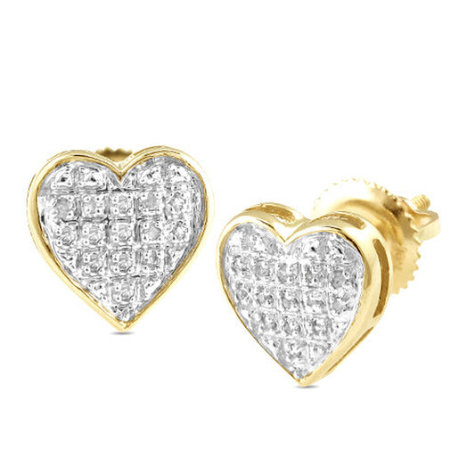 10K Yellow Gold 0.10Ctw Diamond Heart Dome Ladies Earrings