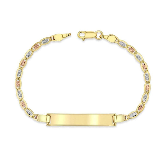 14K Tri-Color (Yellow, White, Rose) Gold 3Mm Chain Baby ID Bracelet, FREE ENGRAVING