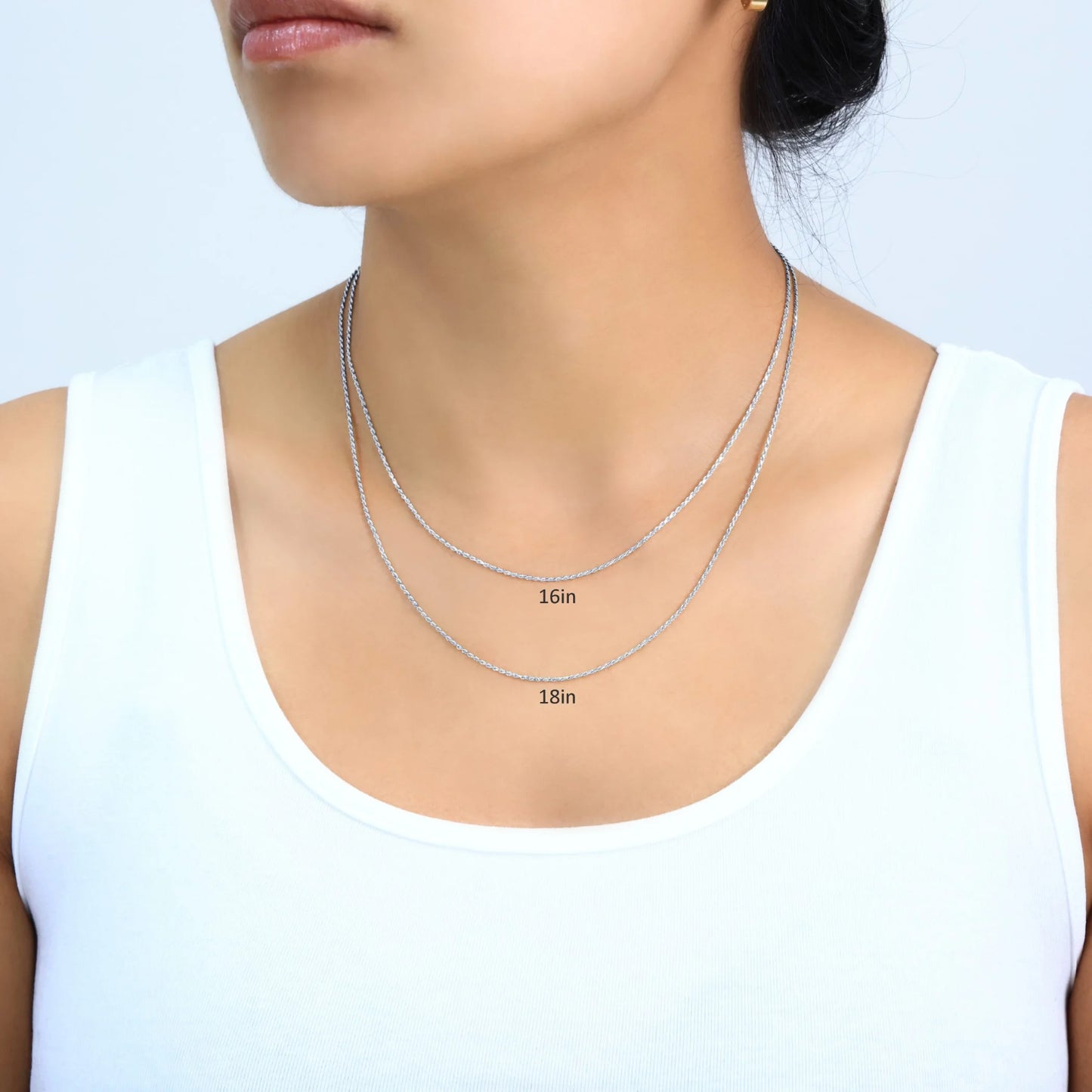 14K Real White Gold 1Mm Solid Rope Chain Diamond Cut Necklace (16"-26") Italian Jewelry for Men & Women