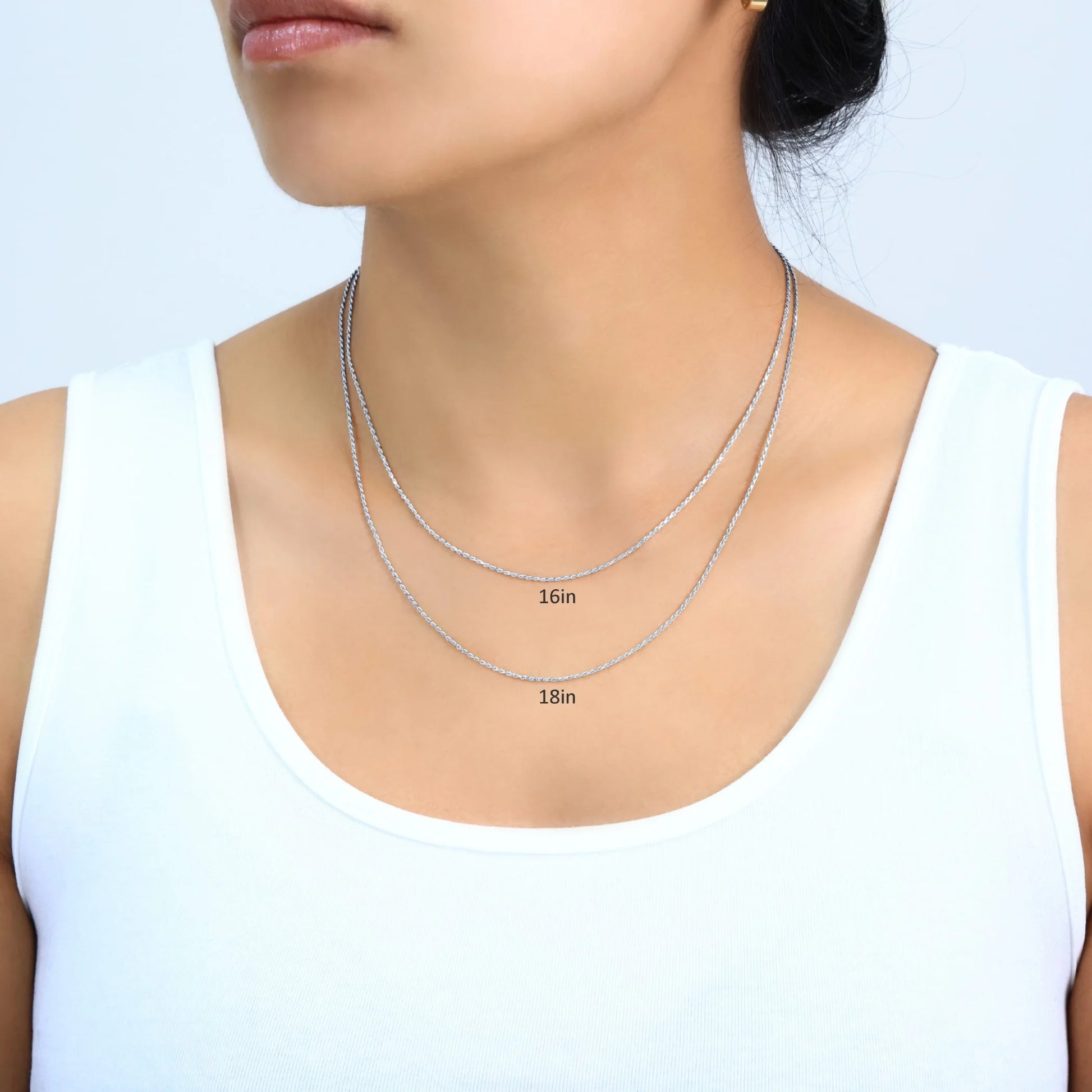 14K Real White Gold 1Mm Solid Rope Chain Diamond Cut Necklace (16"-26") Italian Jewelry for Men & Women