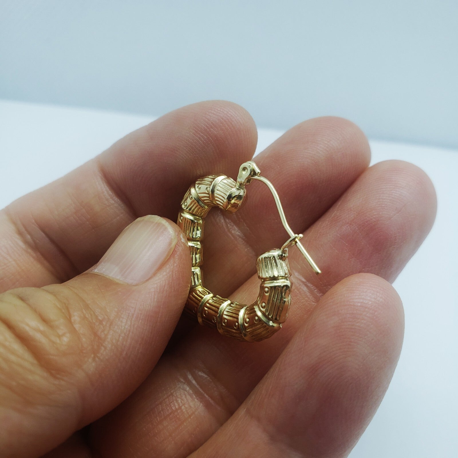 Stunning 10K Yellow Gold Heart Bamboo Hoop Earrings - Available in Two Elegant Sizes