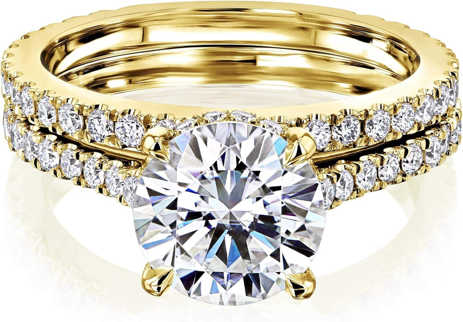 2Ct round Moissanite Fancy Hidden Halo Set