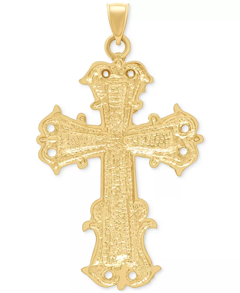 Exquisite Men's Two-Tone Textured Inlay Cross Pendant Crafted in 14K Gold