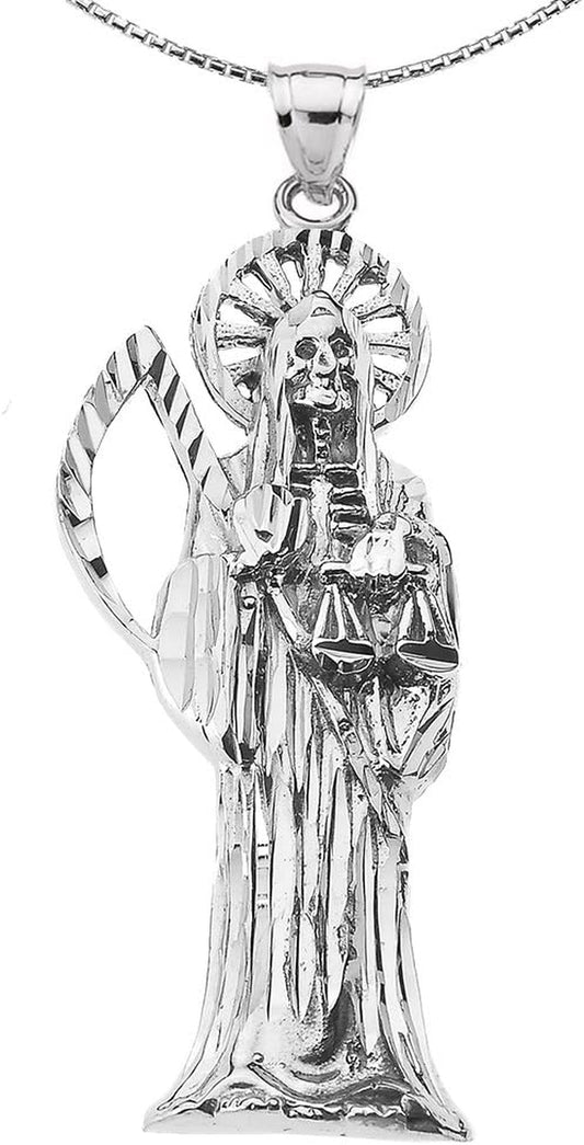 Santa Muerte (Grim Reaper) in Sterling Silver Pendant Necklace
