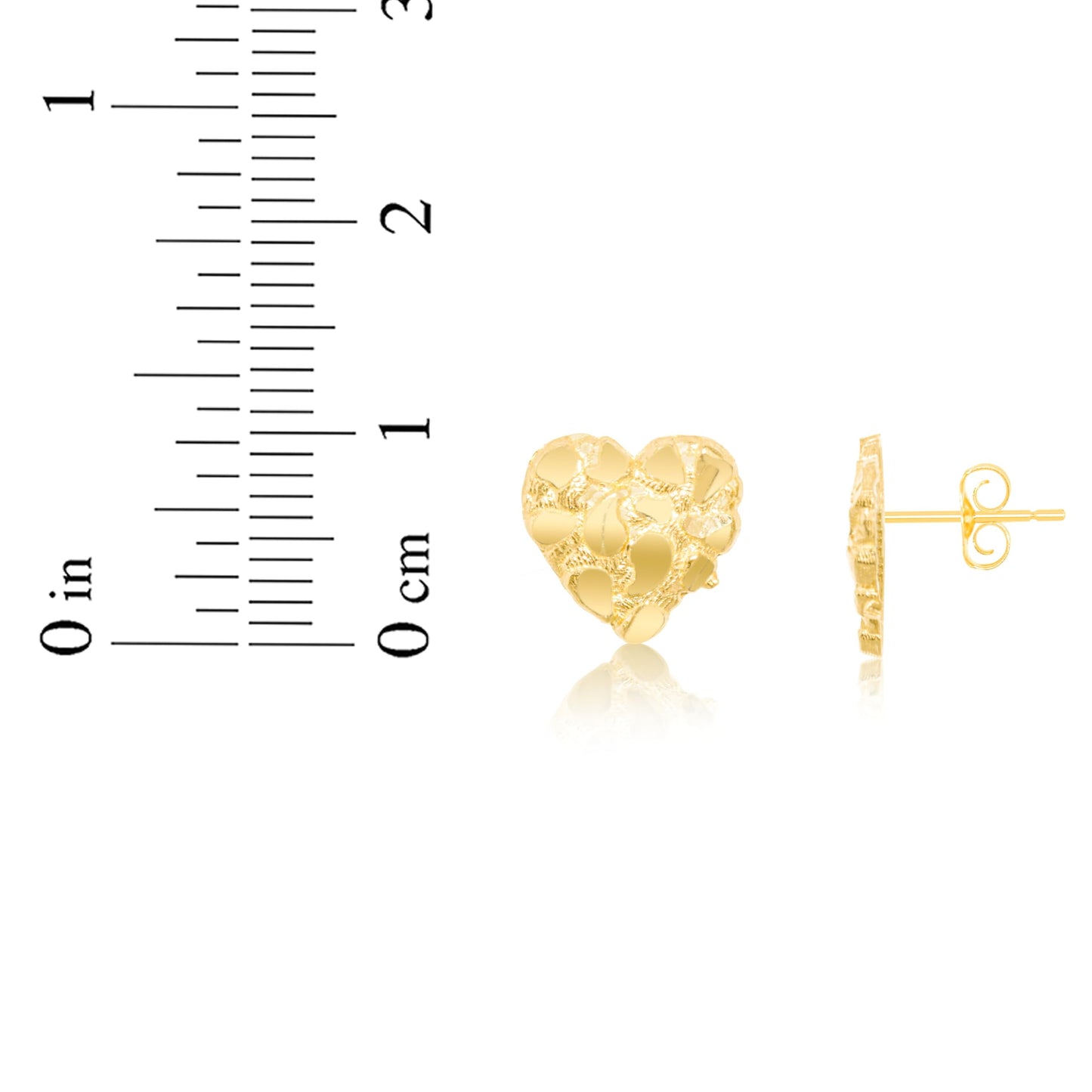 10K Yellow Gold Solid Nugget Heart Earrings