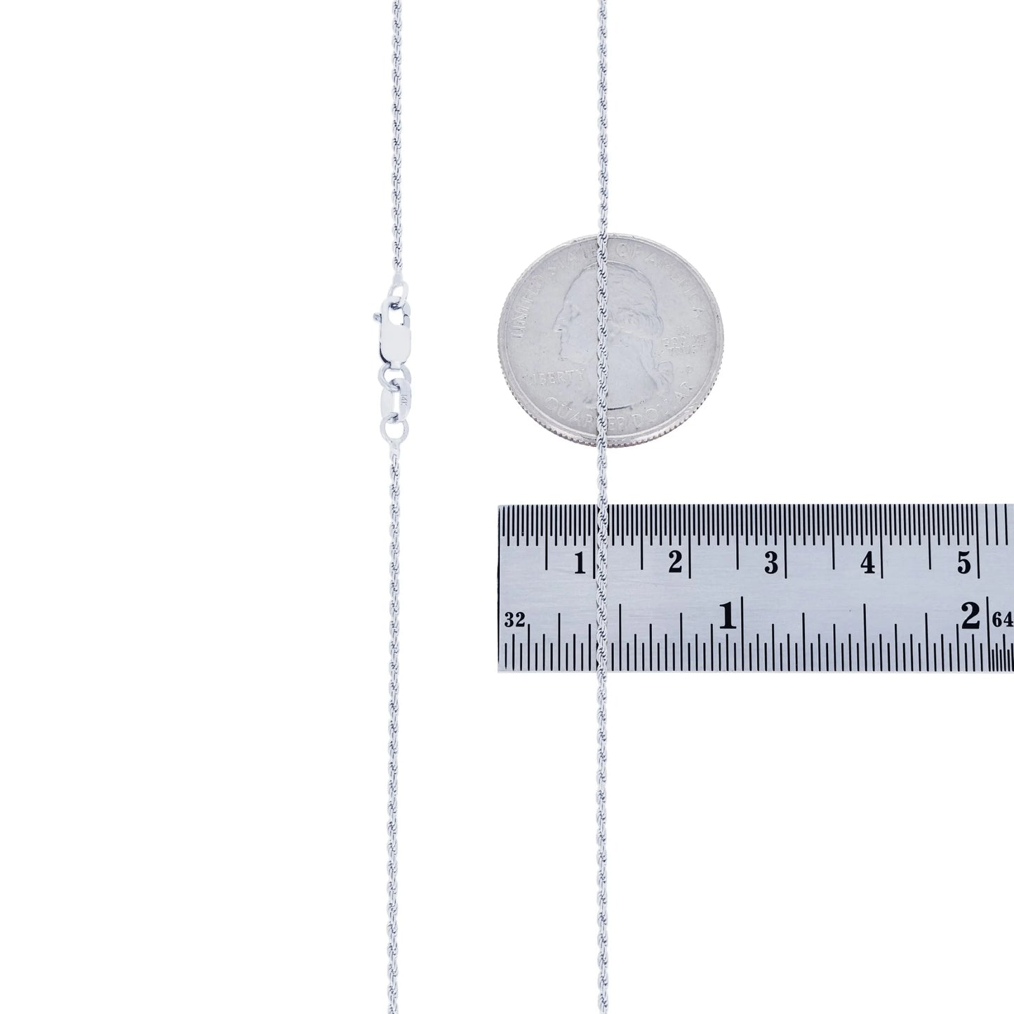 14K Real White Gold 1Mm Solid Rope Chain Diamond Cut Necklace (16"-26") Italian Jewelry for Men & Women