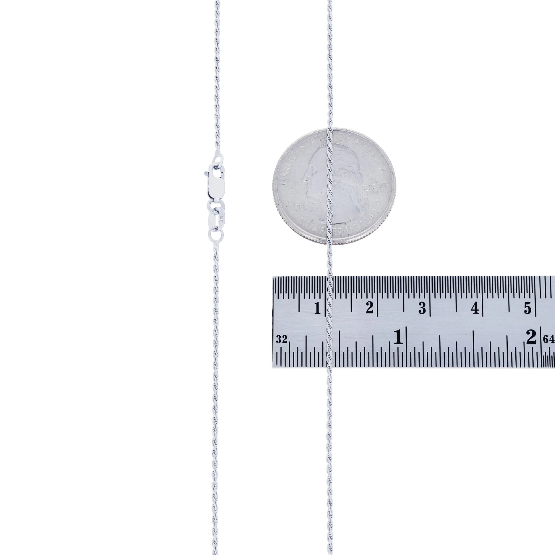 14K Real White Gold 1Mm Solid Rope Chain Diamond Cut Necklace (16"-26") Italian Jewelry for Men & Women