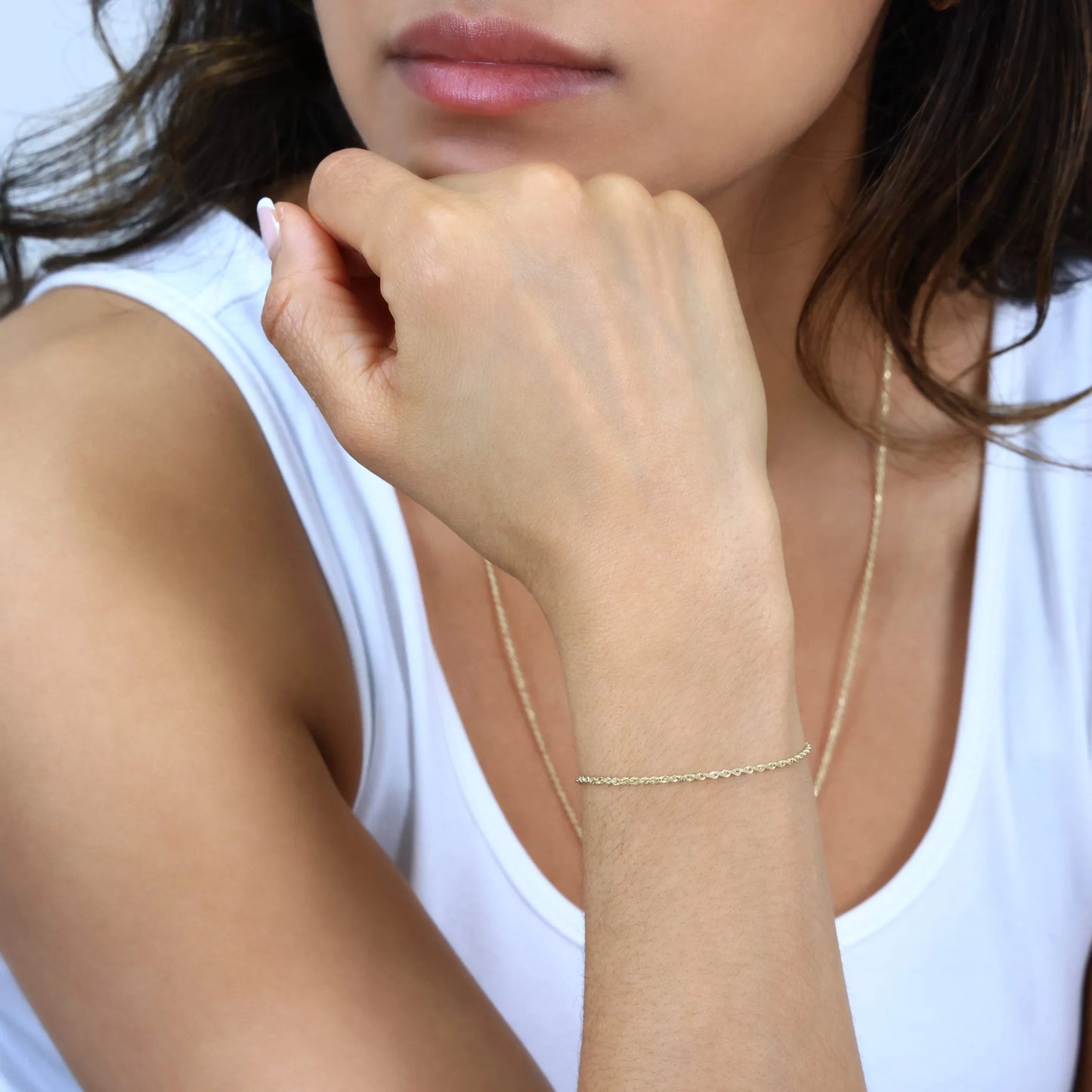 14K Real Yellow Gold 1.5Mm Solid Rope Chain Diamond Cut Bracelet or Anklet (7"-9") Italian Jewelry for Men & Women