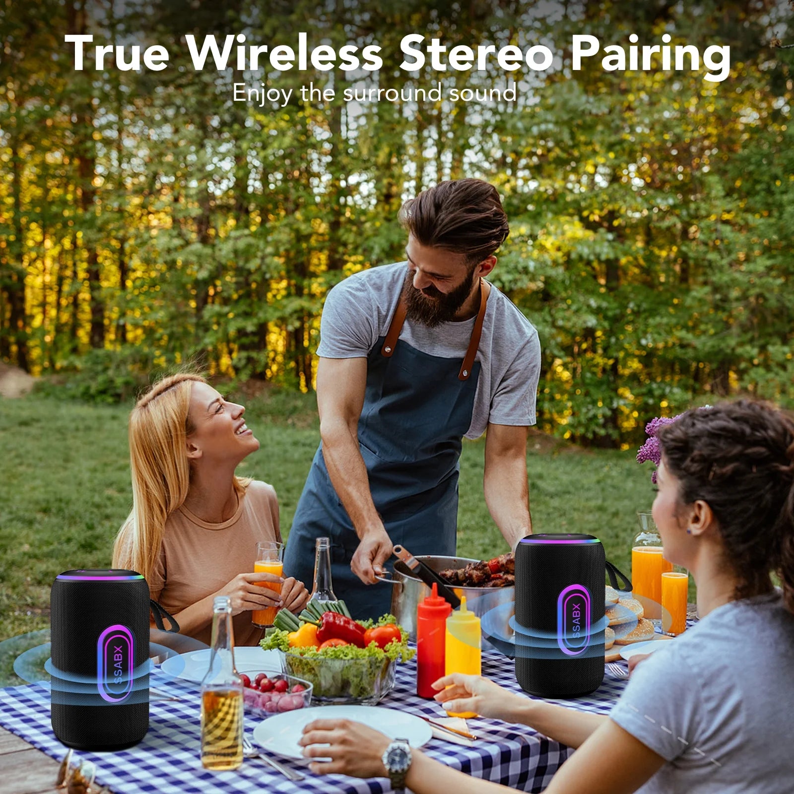 Experience Ultimate Sound with Our IPX7 Waterproof Portable Bluetooth Speaker - 35W Stereo Sound, 30 Hours Playtime, and Dynamic RGB Lights for Your Outdoor Adventures and Parties!