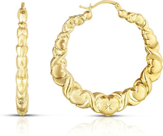 10K Yellow Gold XOXO with Graduated Heart Shape Hoop Earrings