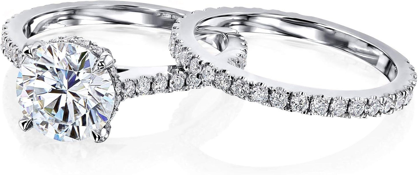 2Ct round Moissanite Fancy Hidden Halo Set