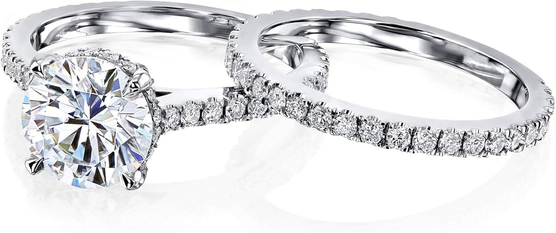 2Ct round Moissanite Fancy Hidden Halo Set