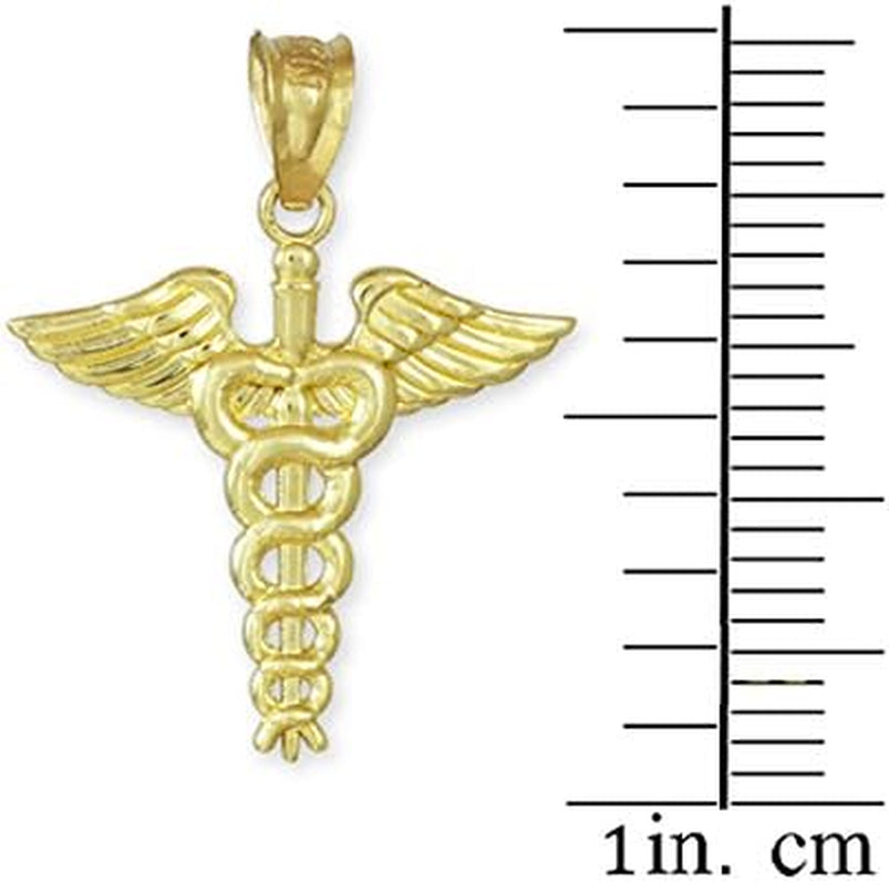 14K Gold Caduceus Charm Pendant Necklace