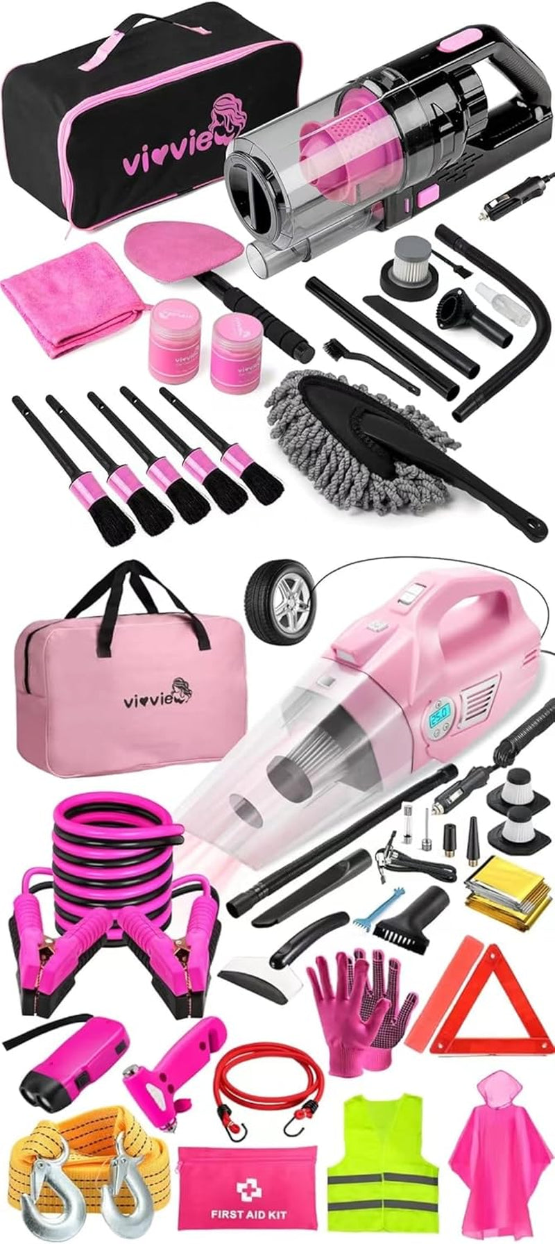 Revamp Your Ride! 🚗✨ 14PCS Car Cleaning Kit + High-Power Vacuum + 56PCS Emergency Safety Gear! 🛠️💪 #CarCare #SafetyFirst