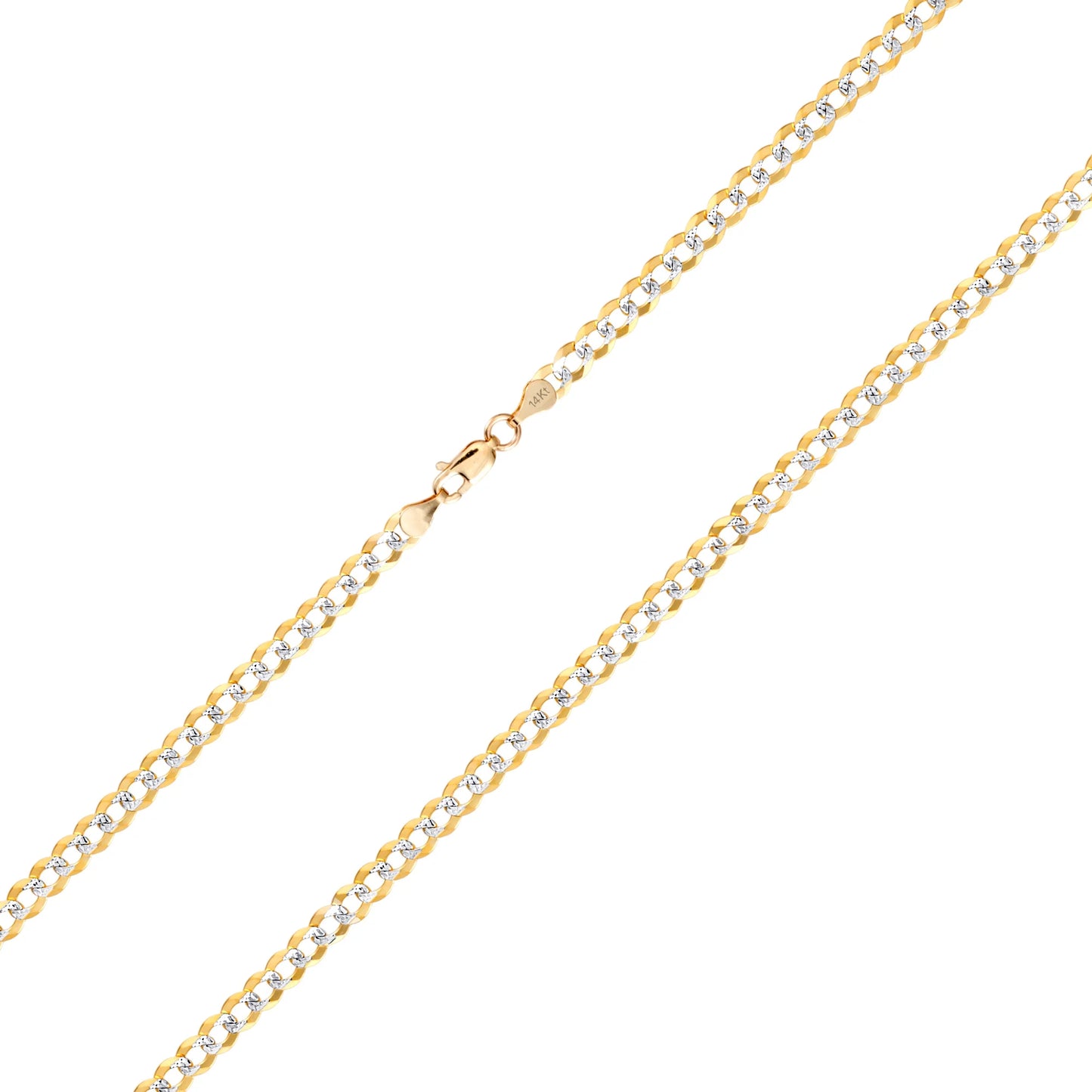 14K Real Yellow Gold Solid Cuban Curb Link 5Mm Diamond Cut Pave Chain Necklace (16"-30") Two Tone Italian Jewelry for Men & Women