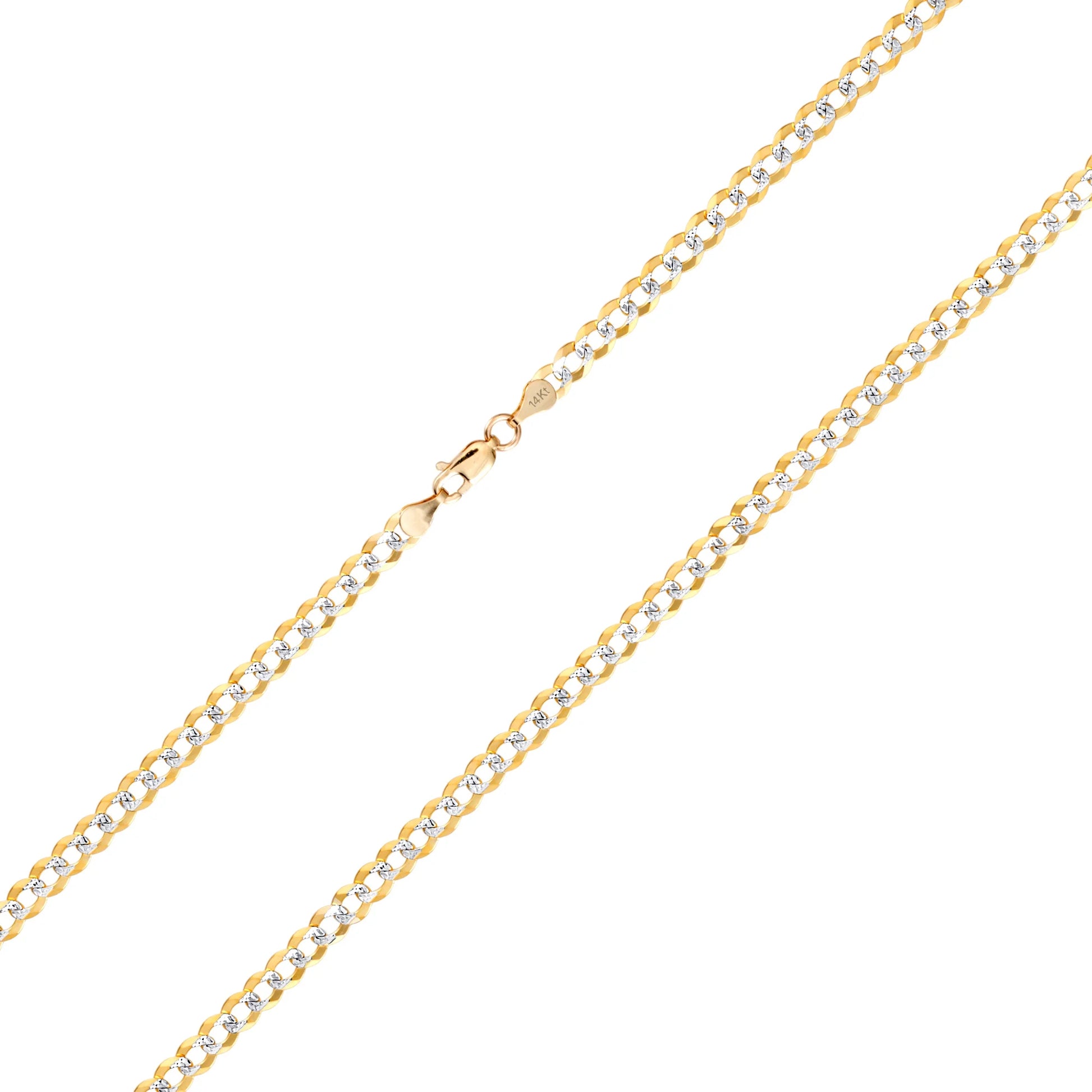 14K Real Yellow Gold Solid Cuban Curb Link 5Mm Diamond Cut Pave Chain Necklace (16"-30") Two Tone Italian Jewelry for Men & Women