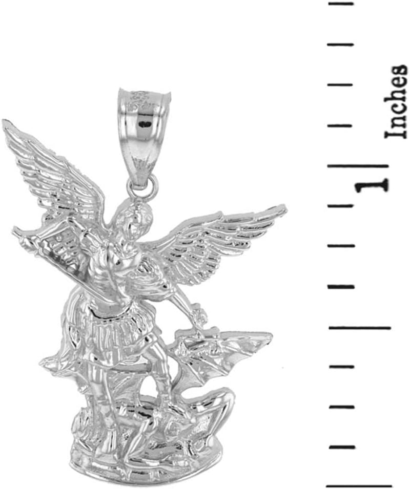 14K White Gold Catholic Saint Michael the Archangel Pendant Necklace (1.35")
