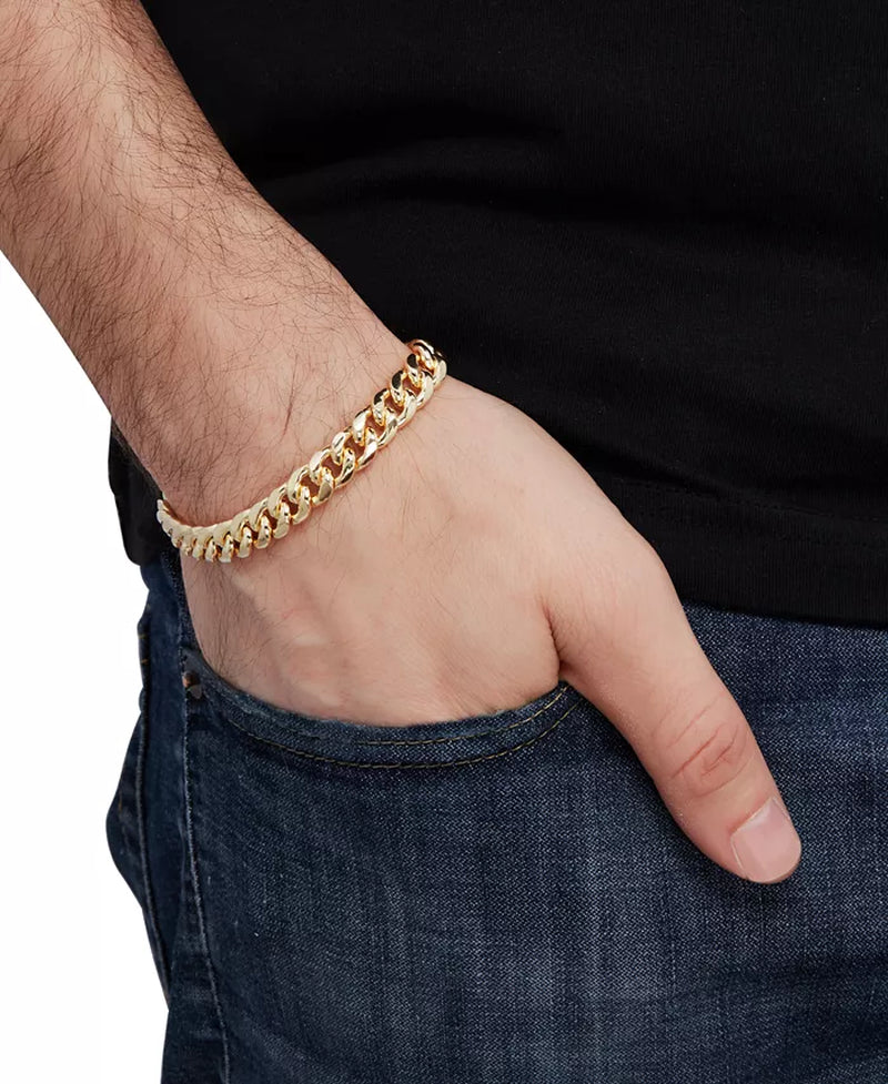 Elevate His Style with a Stunning 14K Gold Lightweight Men's Cuban Chain Link Bracelet (10mm)