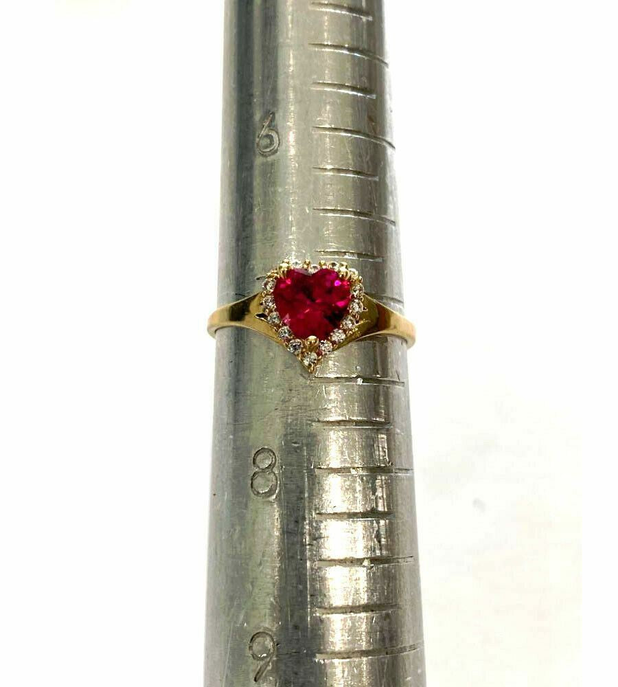 14Kt Solid Yellow Gold Women'S Ruby Heart Rig W/ CZ