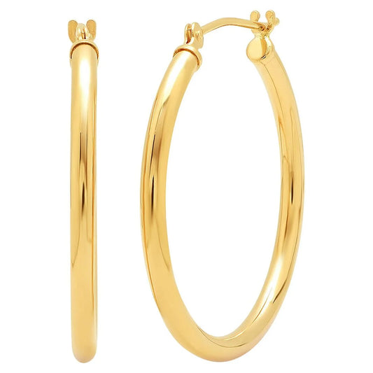 Collection REAL 14K Yellow Gold 1 Inch round Classic Hoop Earrings for Women