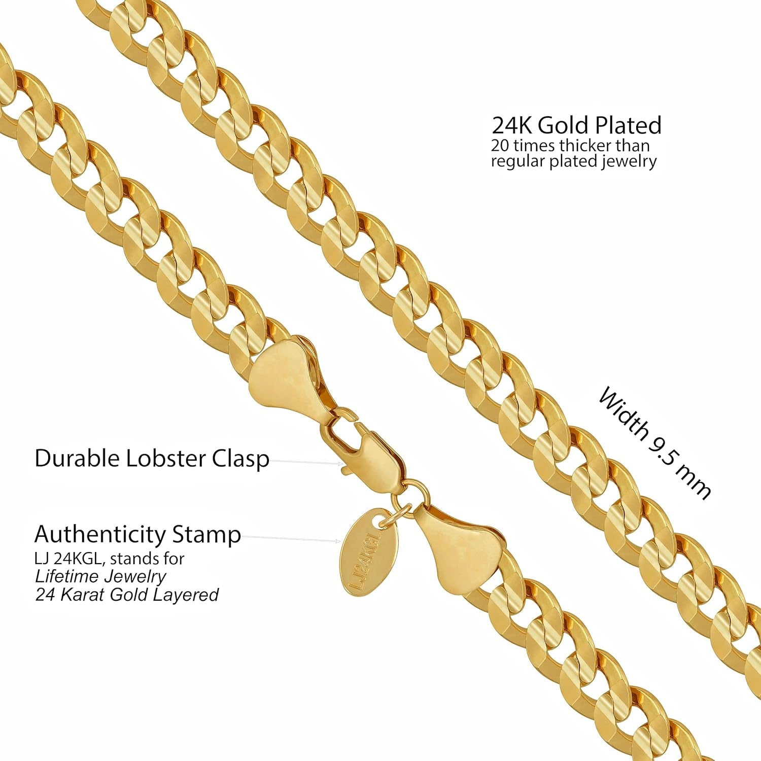 Stylish 24K Gold Plated Cuban Link Chain Necklace for Men & Women - Available in 6mm & 9.5mm Widths