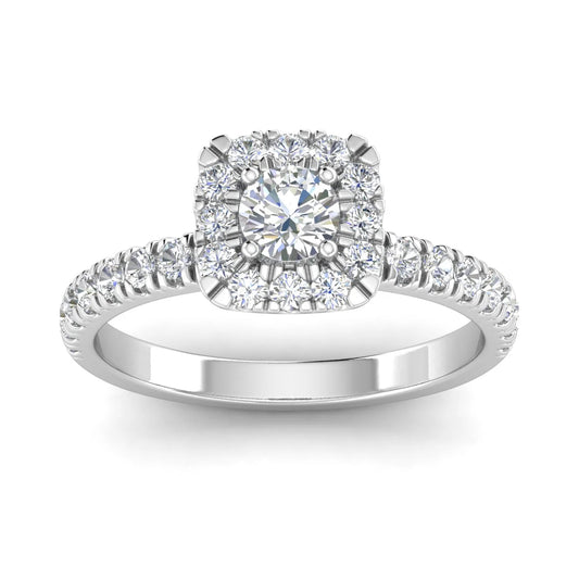 IGI Certified G/I2 1 Carat TW Diamond Halo Set Engagement Ring in 10K White Gold