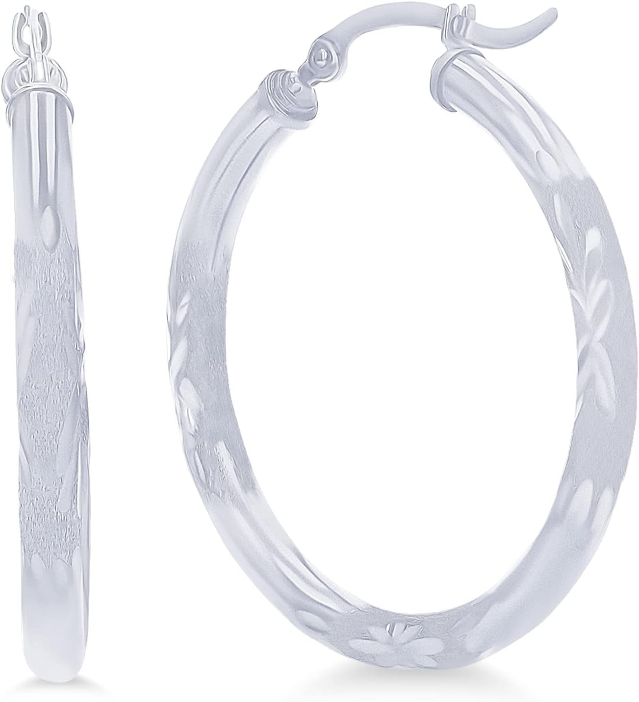 14K Yellow or White Gold 3Mm Solid Polished Diamond Cut Hoop Earrings for Women | 3Mm Thick Italian Gold Diamond Cut Hoops | Shiny Polished Earrings, 15Mm-90Mm