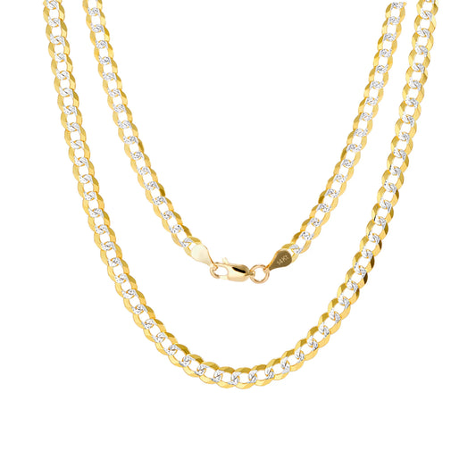 14K Real Yellow Gold Solid Cuban Curb Link 5Mm Diamond Cut Pave Chain Necklace (16"-30") Two Tone Italian Jewelry for Men & Women
