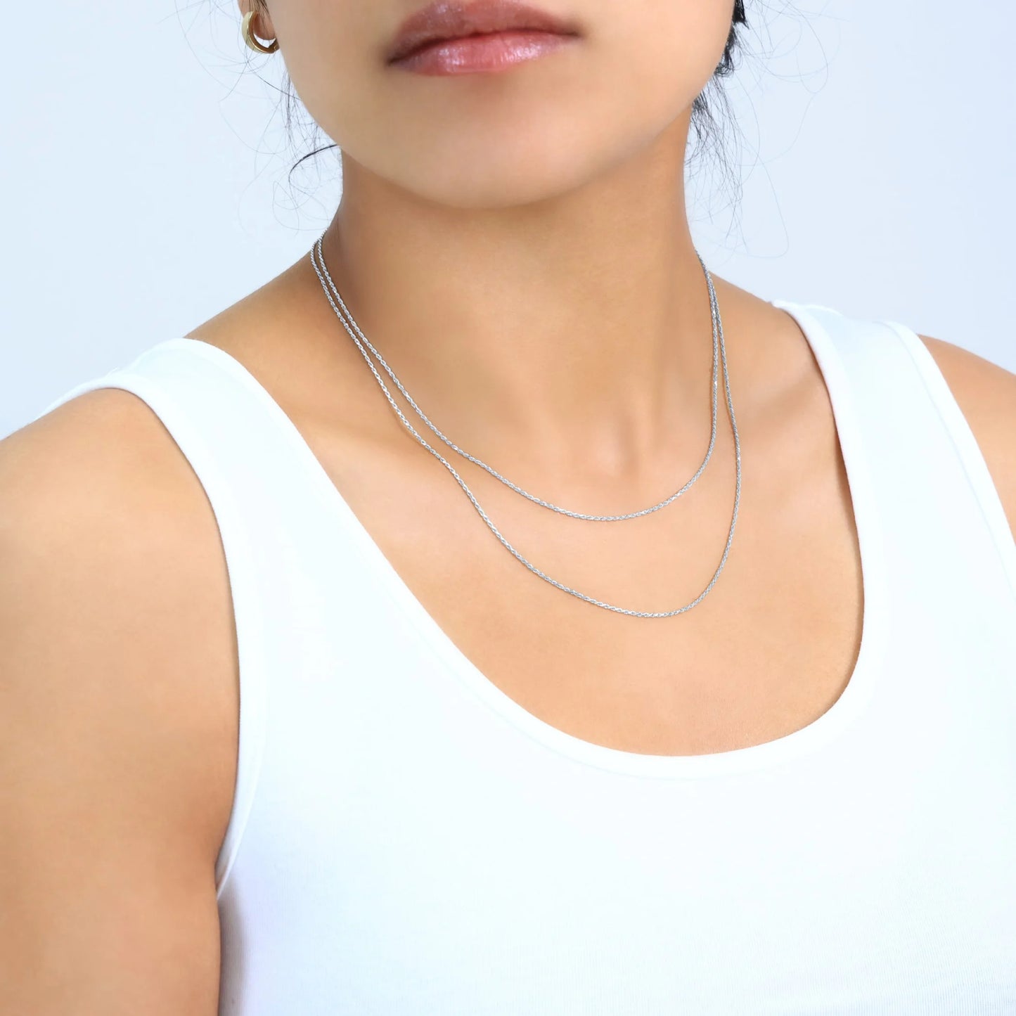 14K Real White Gold 1Mm Solid Rope Chain Diamond Cut Necklace (16"-26") Italian Jewelry for Men & Women