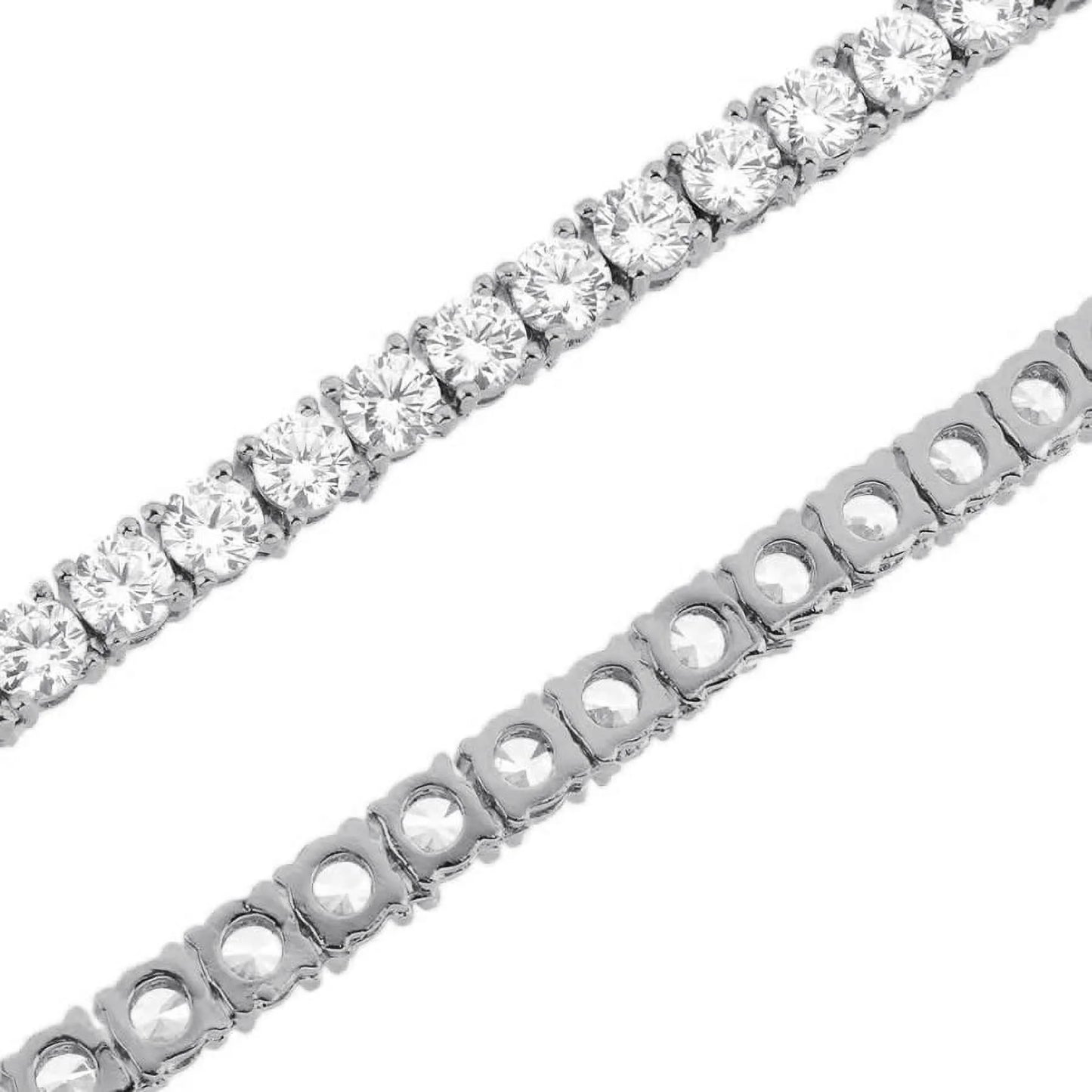 Real Genuine Sterling Silver High Quality AAA+ Grade 12.65 Ct. Lab Simulated Diamond 14K White Gold Finish 4Mm One Row Tennis Chain Necklace 22"