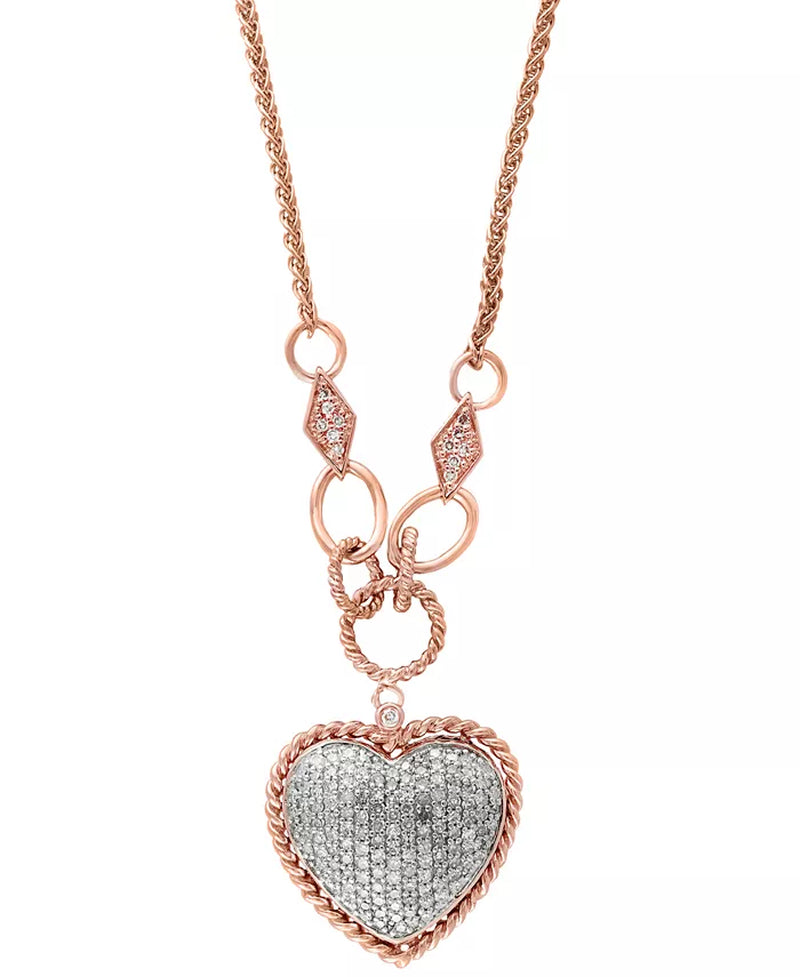 D'Oro by EFFY® Exquisite Diamond Pavé Heart Pendant in 14K Gold or Rose Gold - A Touch of Elegance with 3/4 Ct. T.W. Diamonds