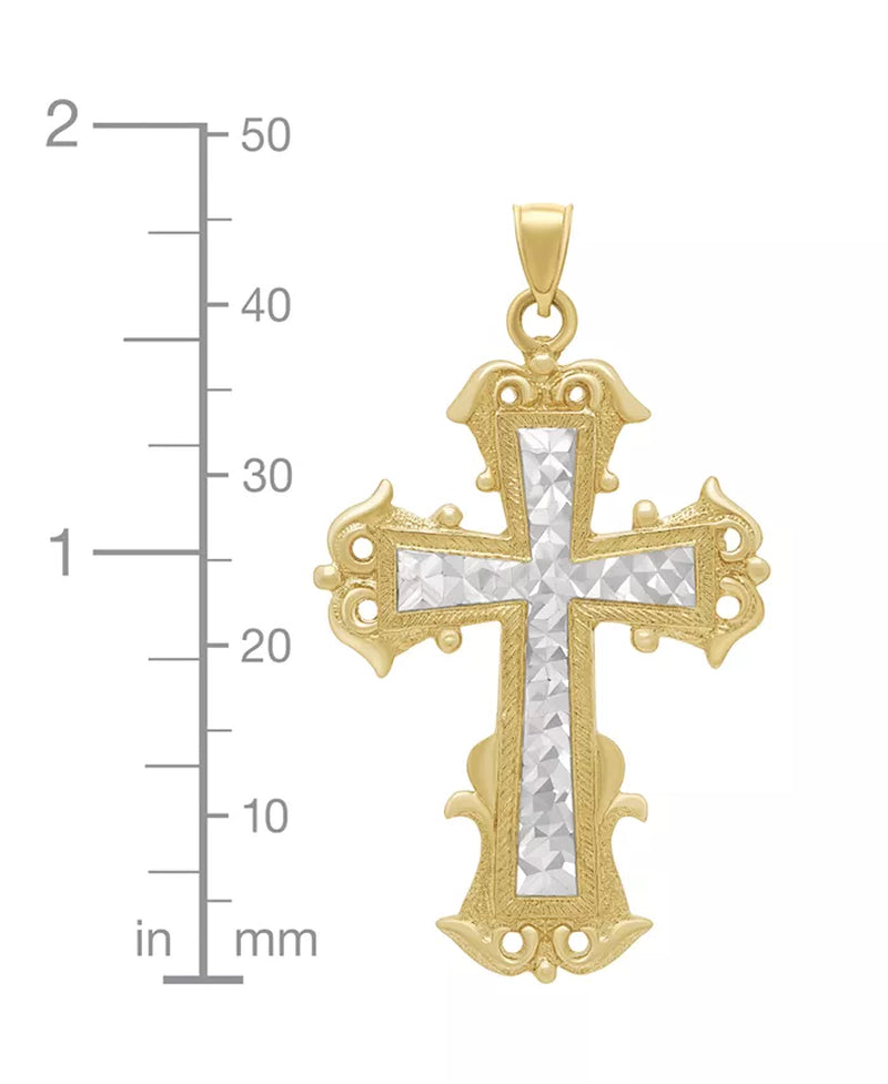 Exquisite Men's Two-Tone Textured Inlay Cross Pendant Crafted in 14K Gold