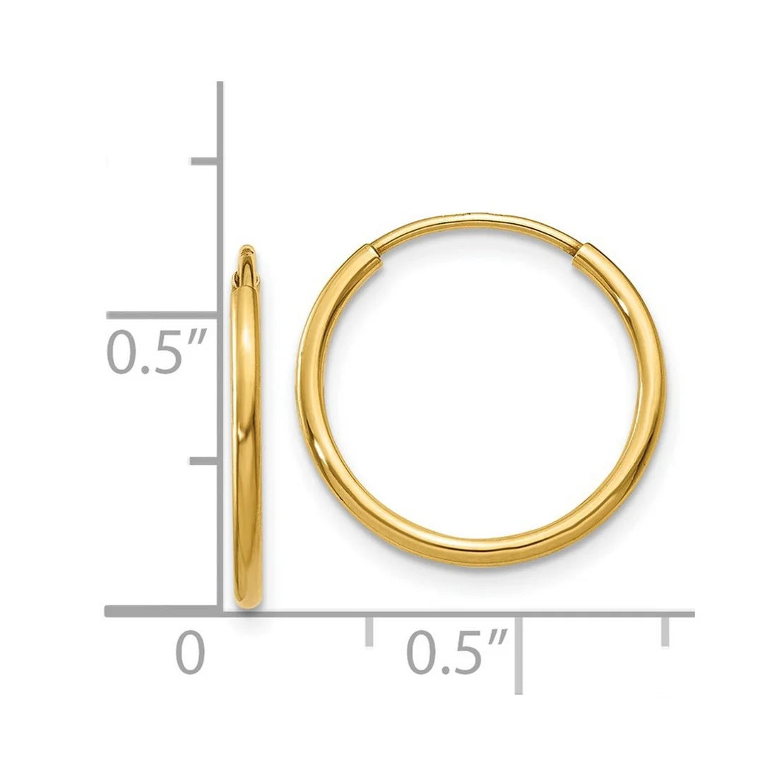 14K Yellow Gold Polished Hollow Tube 1.25Mm Endless Hoop Earrings 16X16Mm Wide 1.25Mm Thick-Hoop Earring for Women