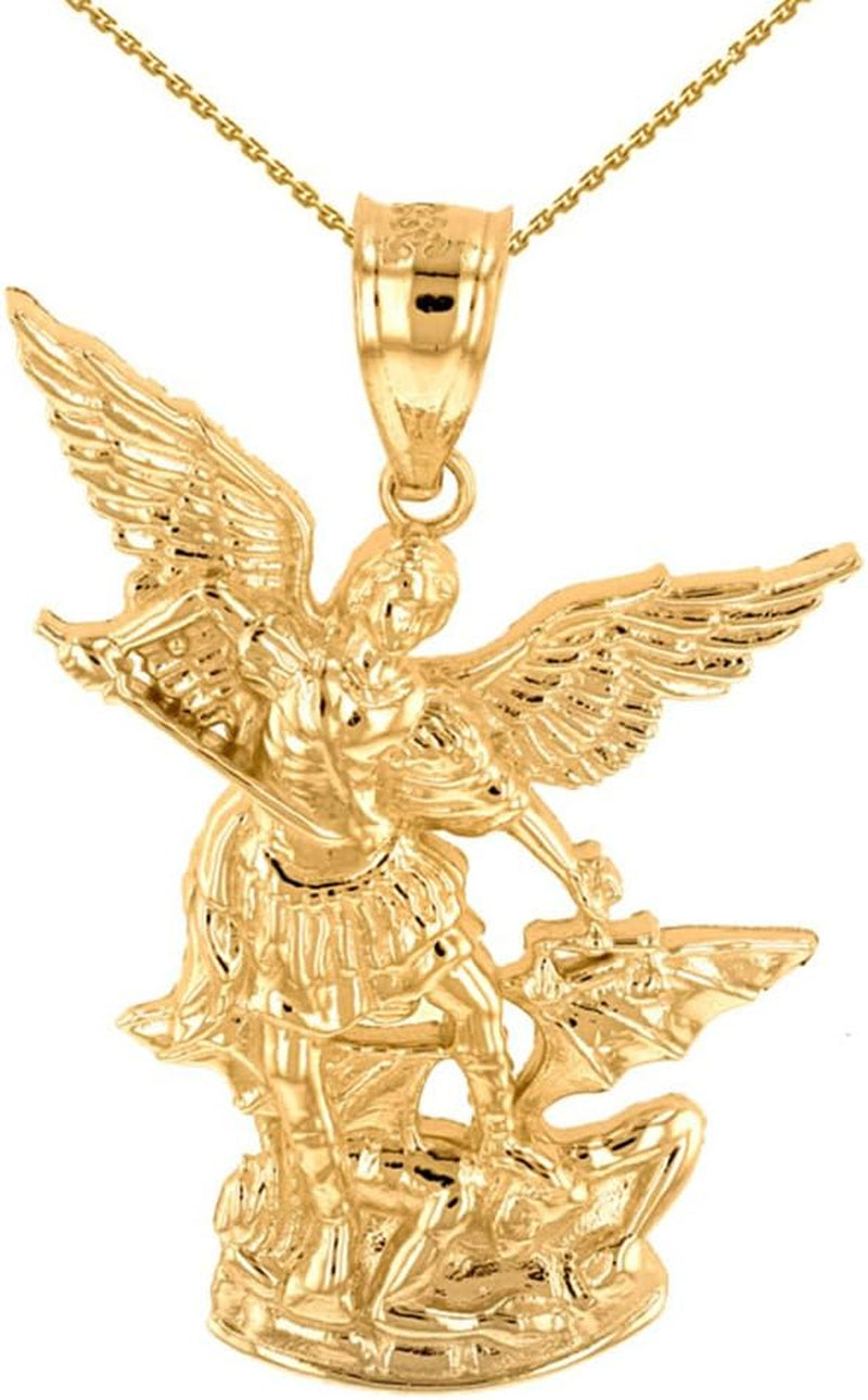 Exquisite 14K Yellow Gold Saint Michael Pendant Necklace - A Symbol of Protection and Triumph, 22" Length