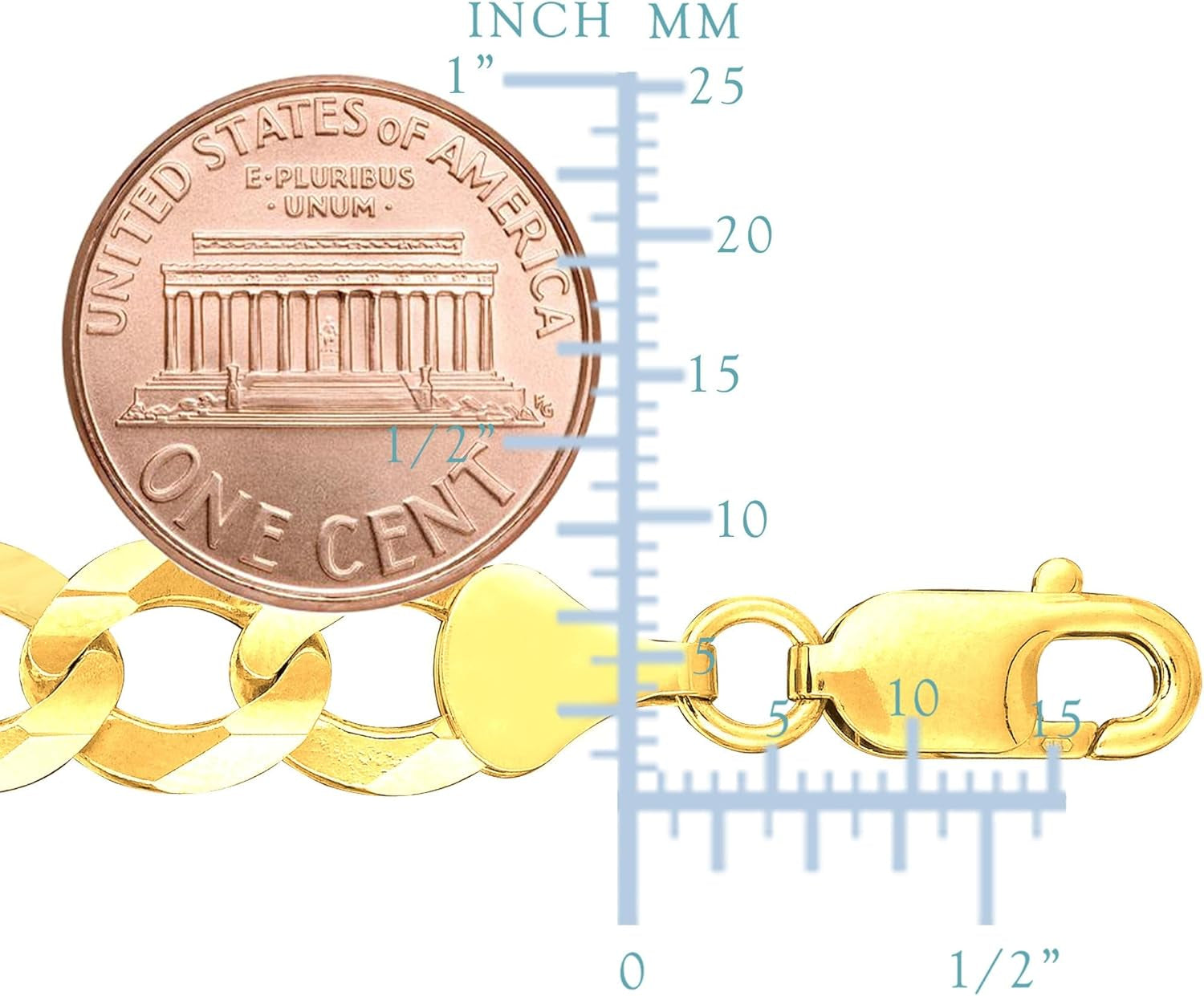 14K Yellow Gold Comfort Curb Chain Necklace, 10.0Mm