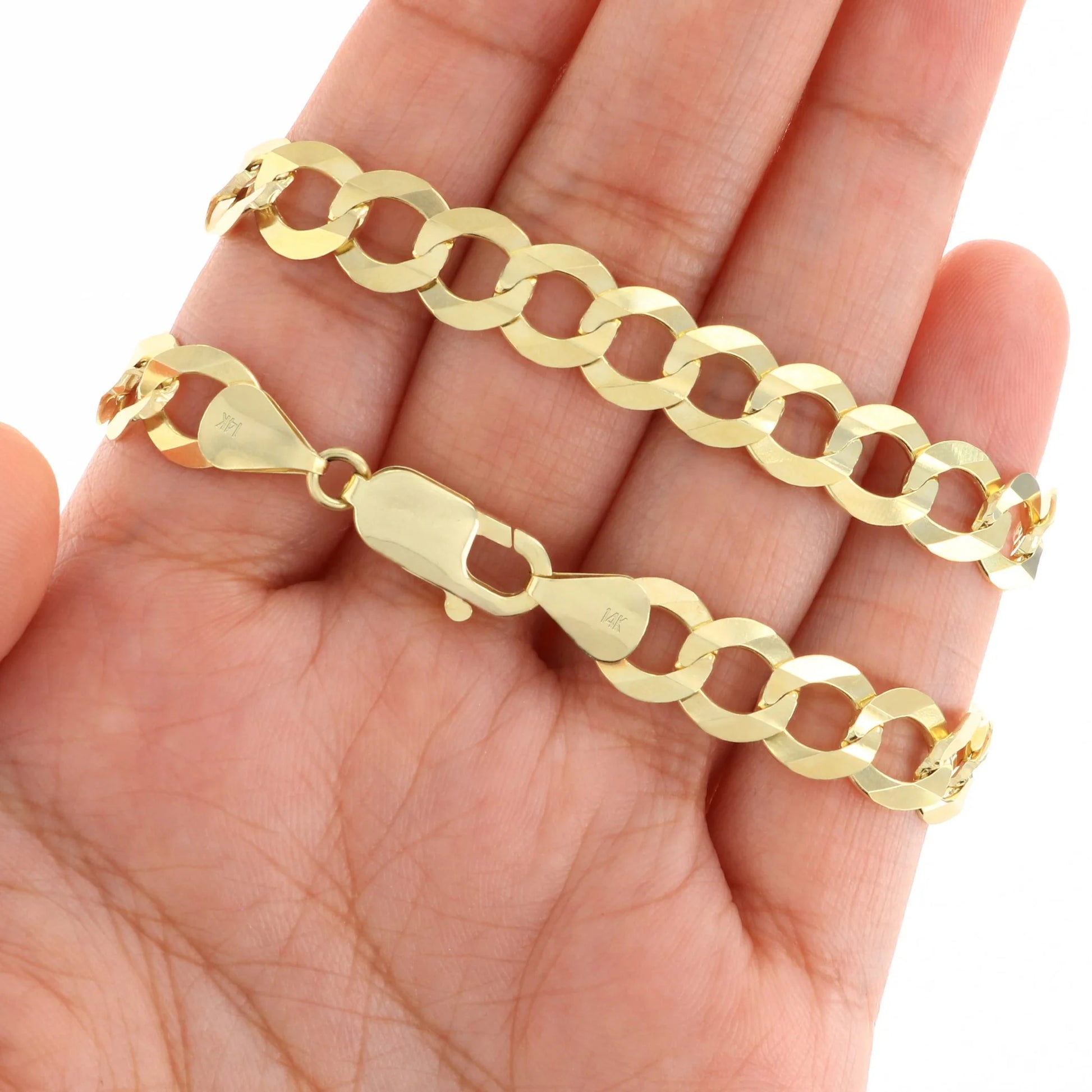 Luxurious 14K Solid Yellow Gold Cuban Curb Link Bracelet for Men - 8mm Width and Adjustable Length from 7" to 9" - Exquisite Italian Craftsmanship
