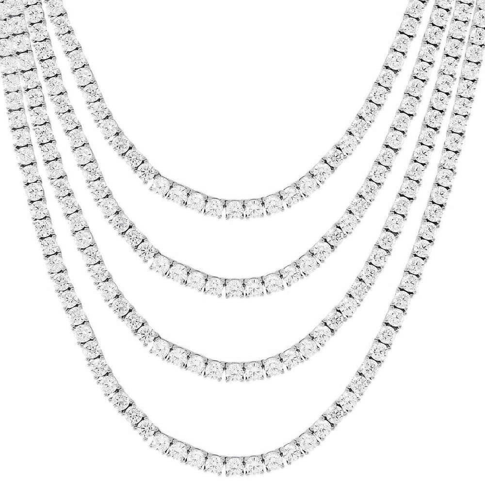 Real Genuine Sterling Silver High Quality AAA+ Grade 12.65 Ct. Lab Simulated Diamond 14K White Gold Finish 4Mm One Row Tennis Chain Necklace 22"