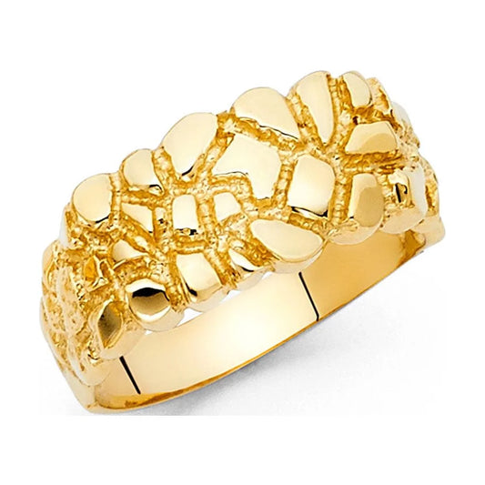 Exquisite 14K Yellow Gold Men's Nugget Band Ring - Textured & Polished Diamond Cut, Perfect for Any Occasion, Size 9