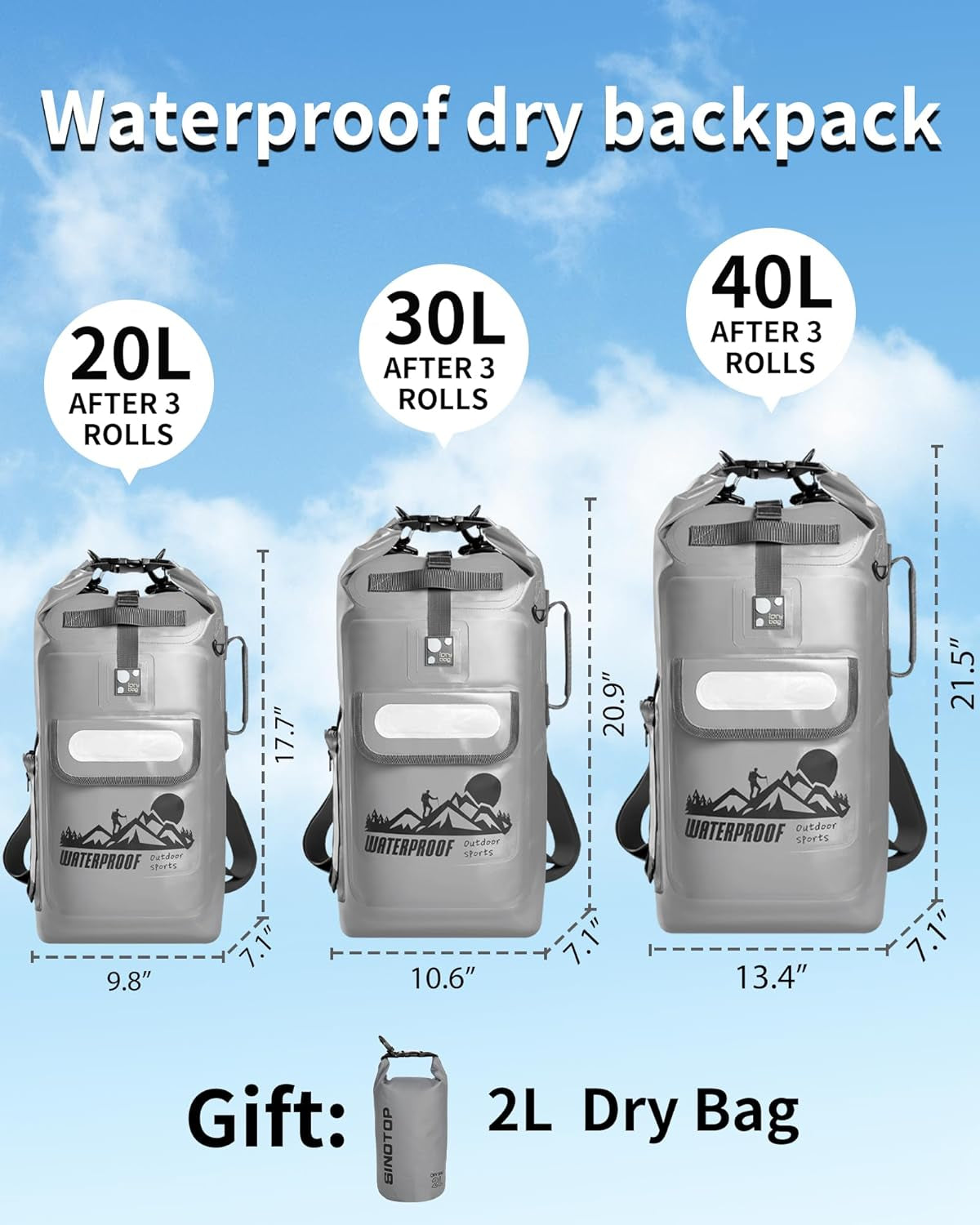 Stay Dry on Your Adventures! 🌊💧 Check Out Our Waterproof Floating Dry Bag Backpacks - Available in 20L, 30L, and 40L! Perfect for Every Explorer! 🏞️🎒