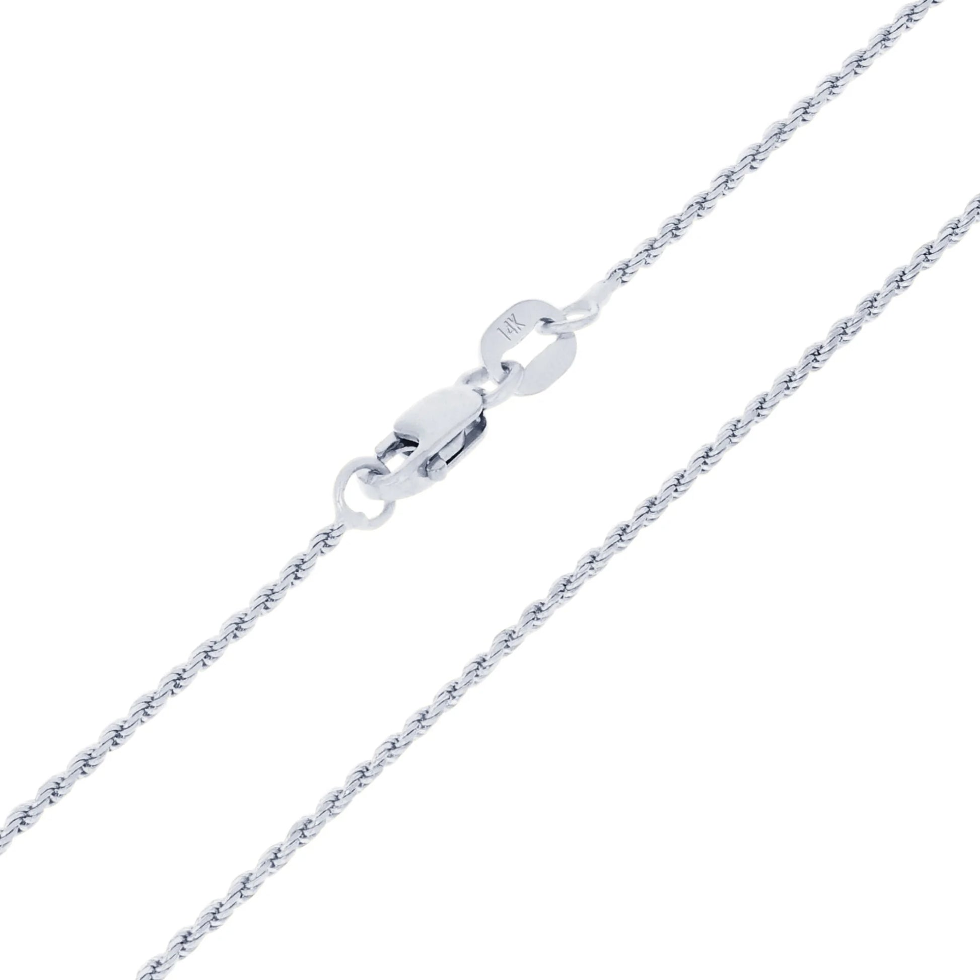 14K Real White Gold 1Mm Solid Rope Chain Diamond Cut Necklace (16"-26") Italian Jewelry for Men & Women