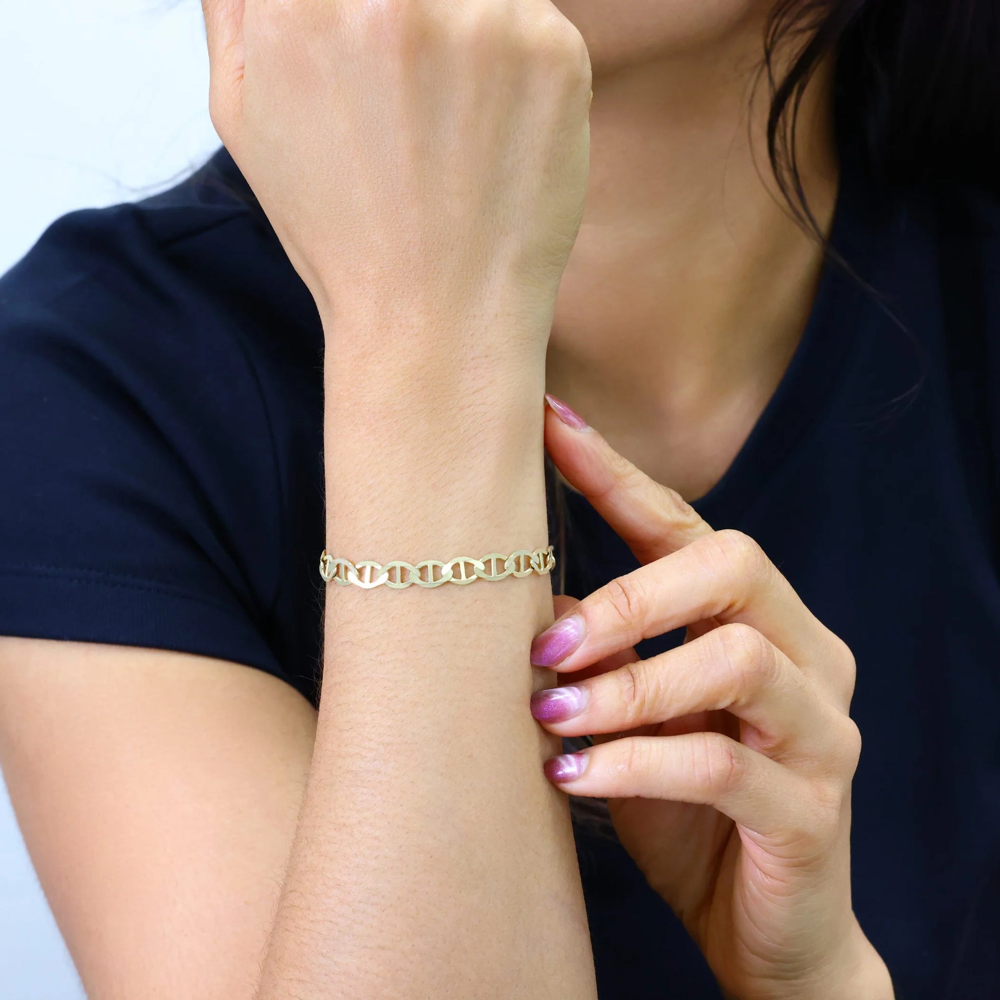 Exquisite 14K Solid Yellow Gold Mariner Chain Anchor Link Bracelet for Men - 6mm Width, 7"-9" Length, Italian Craftsmanship