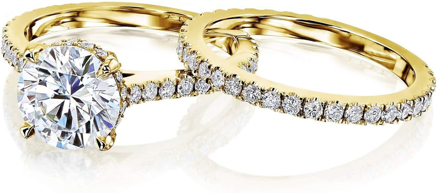 2Ct round Moissanite Fancy Hidden Halo Set