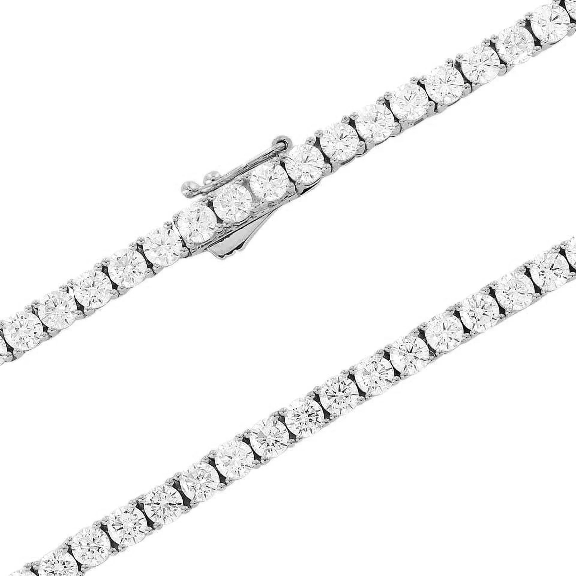Real Genuine Sterling Silver High Quality AAA+ Grade 12.65 Ct. Lab Simulated Diamond 14K White Gold Finish 4Mm One Row Tennis Chain Necklace 22"
