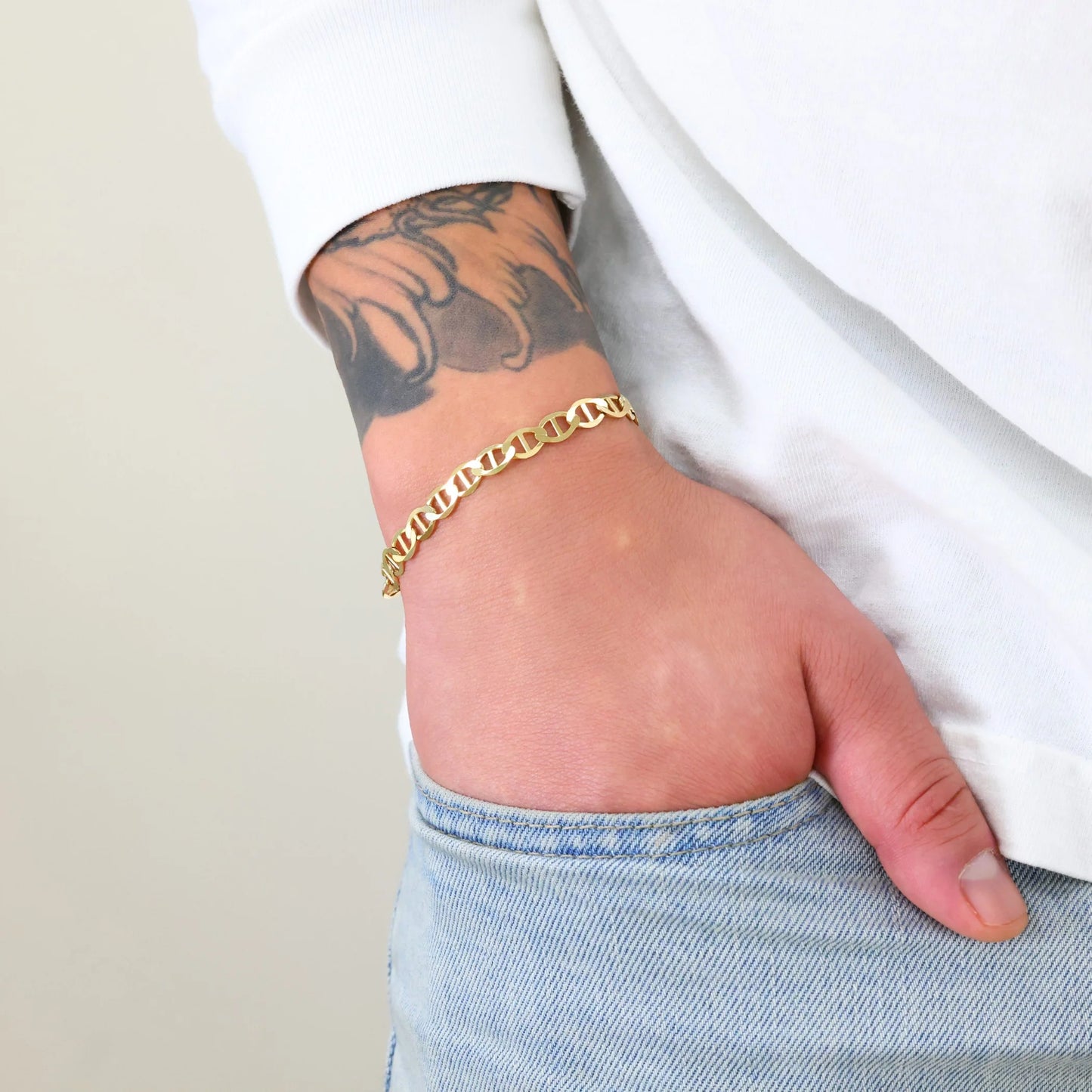 Exquisite 14K Solid Yellow Gold Mariner Chain Anchor Link Bracelet for Men - 6mm Width, 7"-9" Length, Italian Craftsmanship