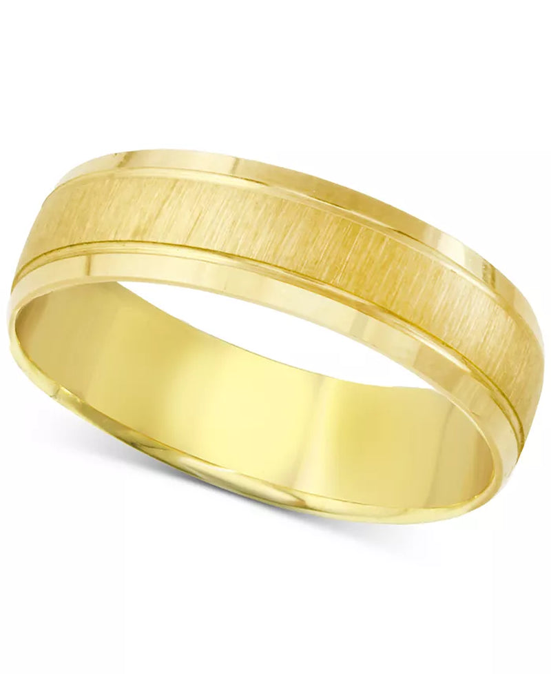 Men'S Textured & Polished Beveled Wedding Band in 14K Gold